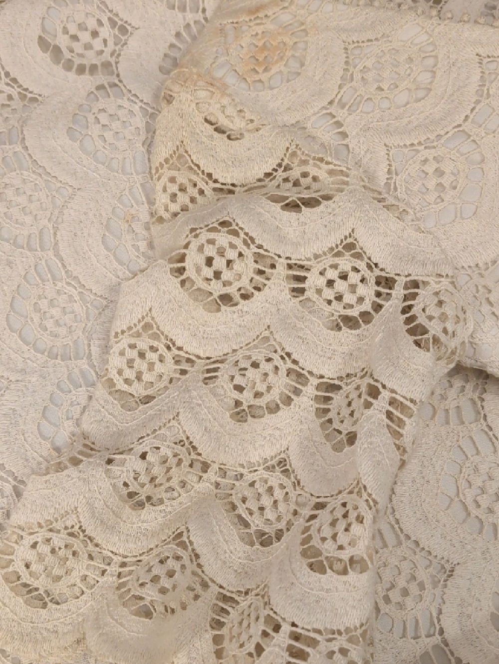 Vintage Cotton  Crochet Lace Mini Dress in Cream 60s 70s Scalloped Edge Lined - Picture 12 of 15